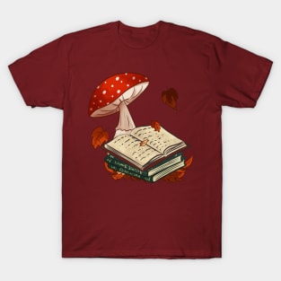 Vintage books and mushroom T-Shirt